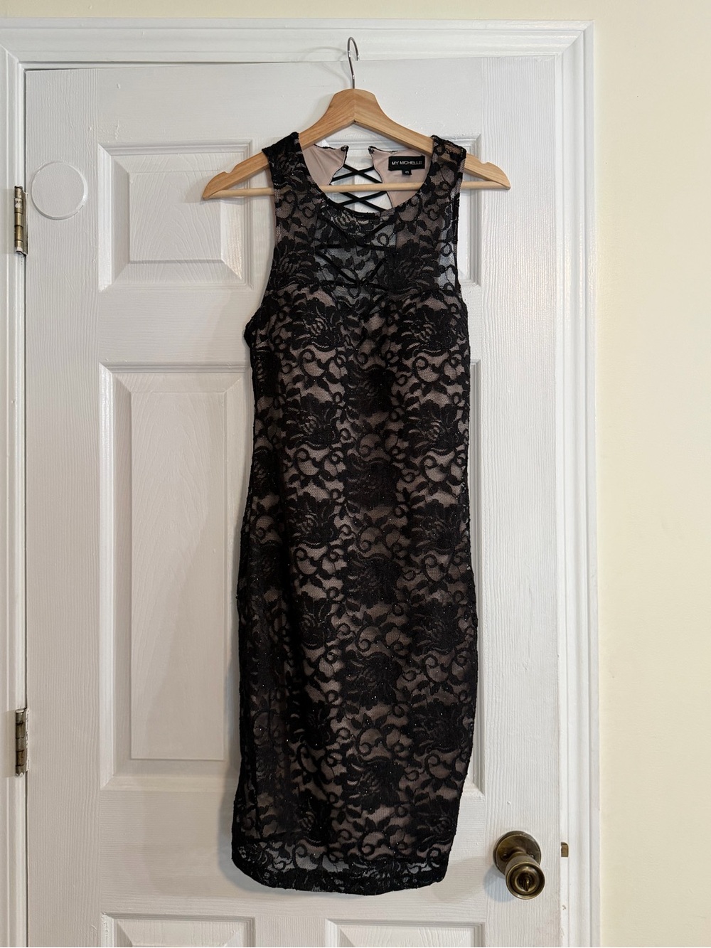 My Michelle Black Lace Dress with Nude Lining